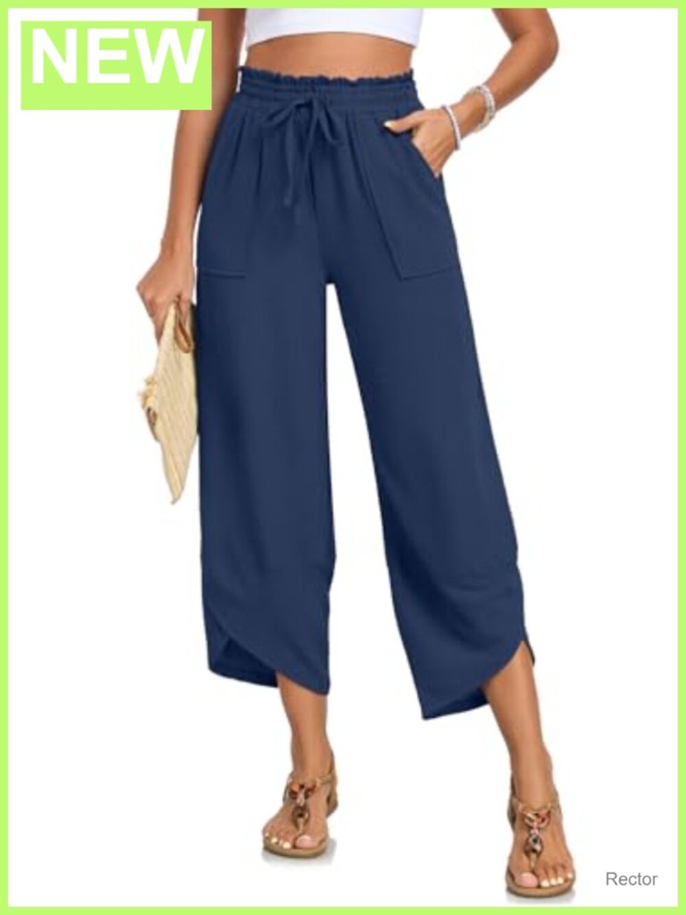 Women's Wide Leg Capri Pants High Waist Casual Palazzo with Pockets